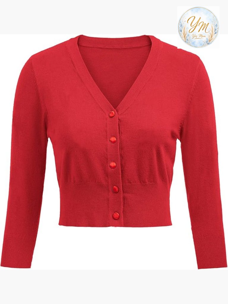 3/4 Sleeve Cropped Cardigan Button Down Knit Shrug Sweater